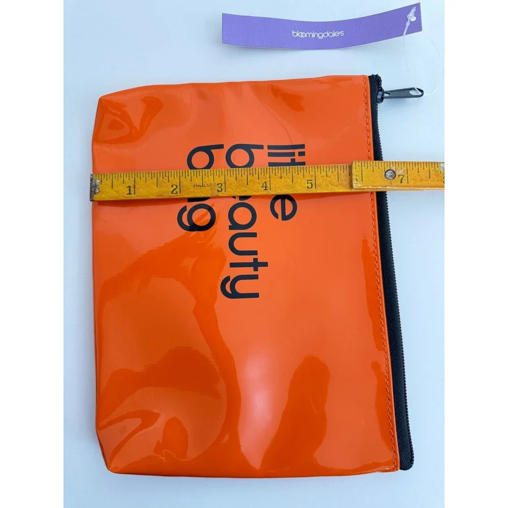 Bloomingdales Little Beauty Bag Orange Patent Cosmetic Pouch Makeup Travel Case - Picture 6 of 7